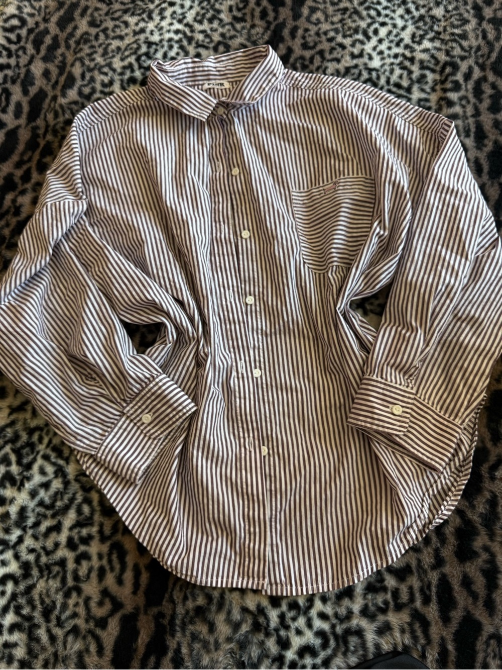 PINK VICTORIA’S SECRET WOMENS Striped Button-Down Shirt in Brown and White